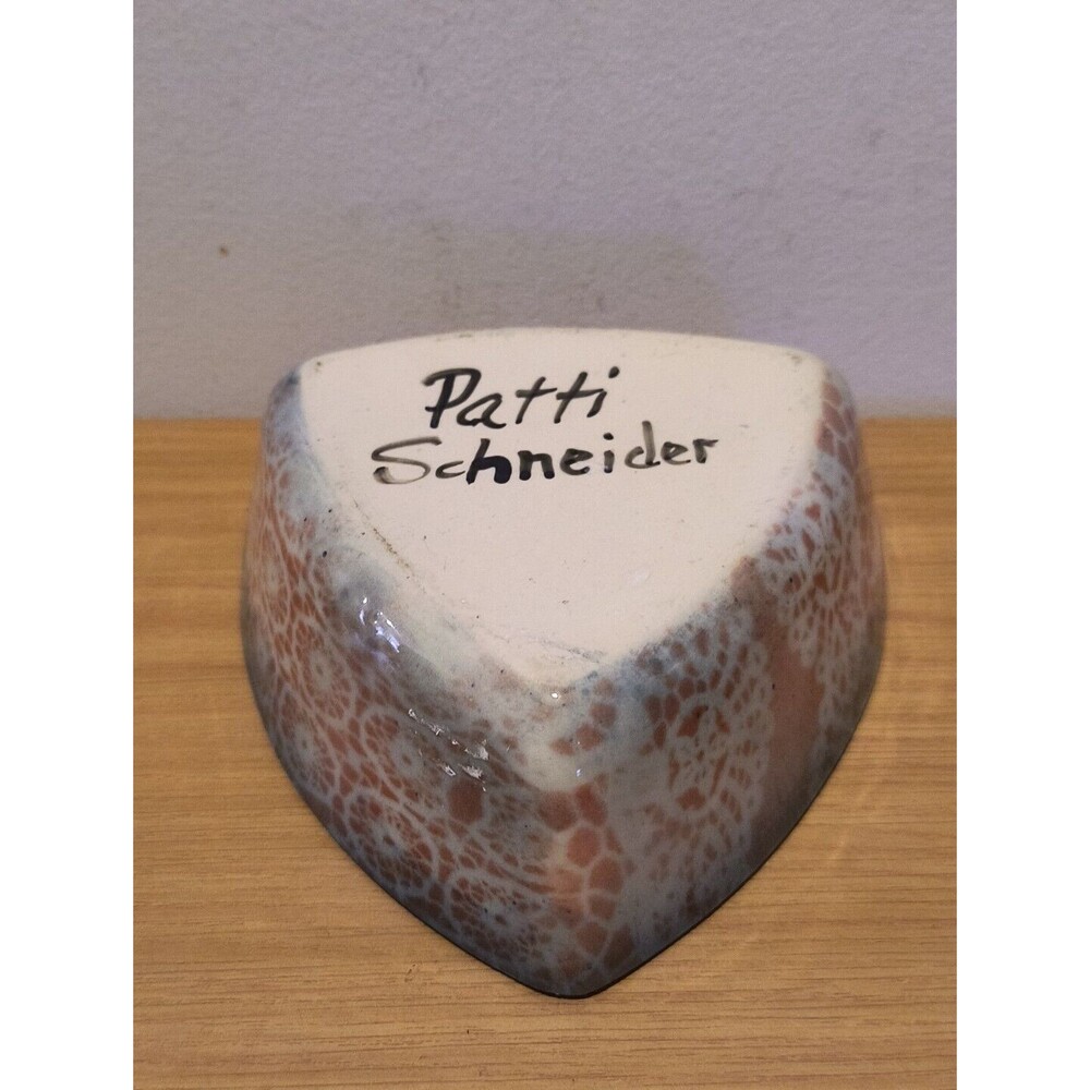 Vintage Patti Schneider STUDIO POTTERY Dish Bowl SIGNED Triangular Shape